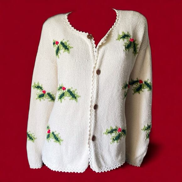 Vintage Hand Knit Chunky Rey Wear Christmas Sweater Cottage Core Grandma - Picture 1 of 9